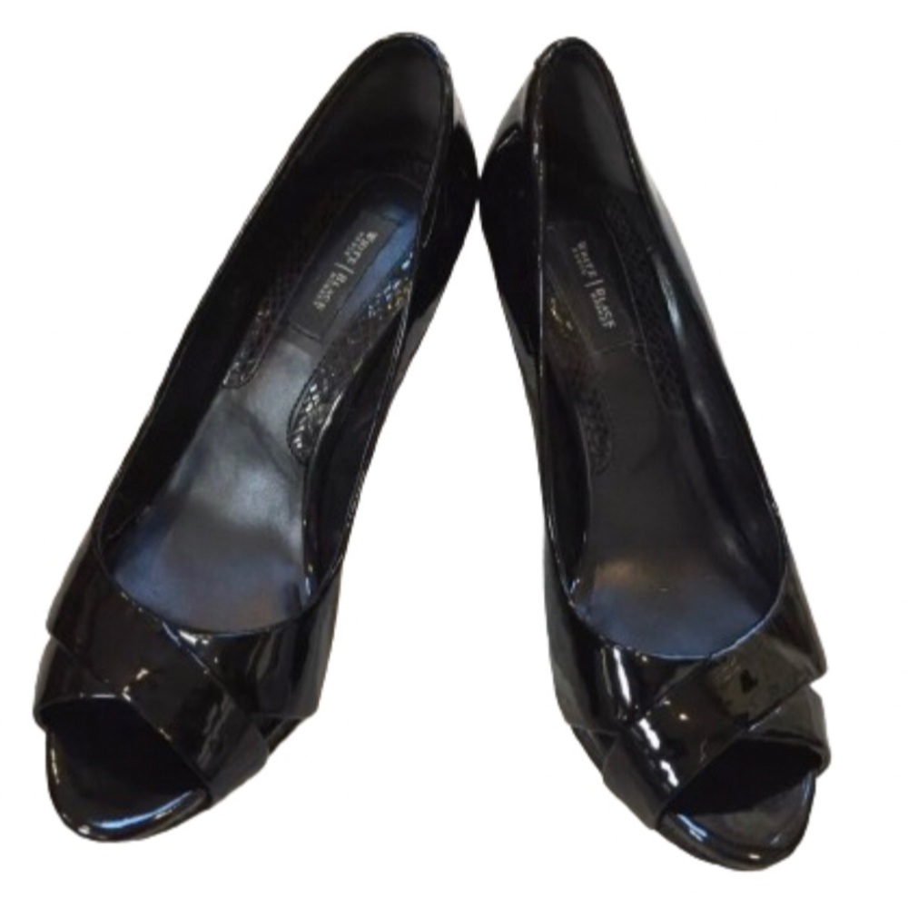 White House Black Market Black Patent Peep-Toe Heels
